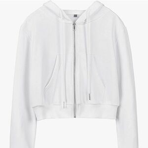 Hooever Women's Cropped Zip Up Drawstring Jacket White Large